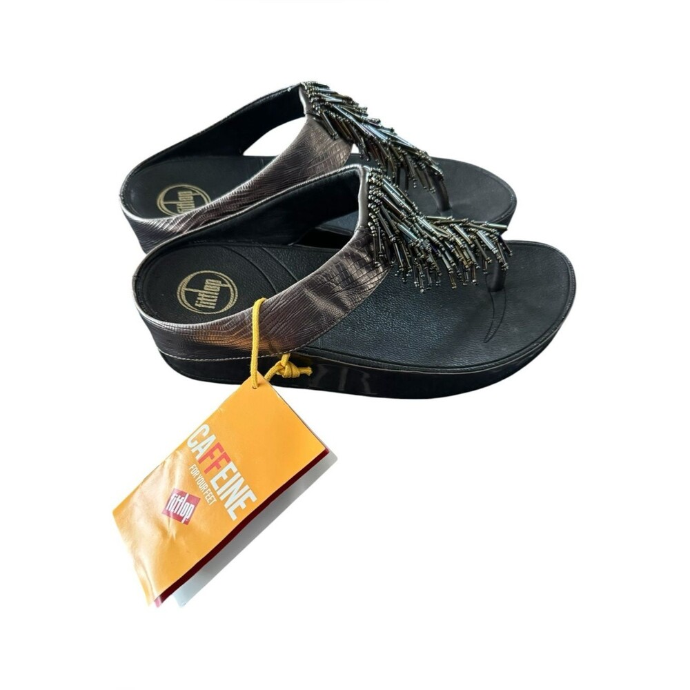 FitFlop Women’s Size 7 Rumba Beaded Toe Post Wedge Metallic Sandal